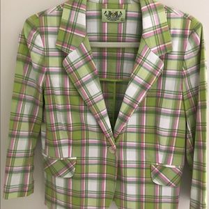Juicy Couture Plaid Green, Pink & White Blazer Jacket Size Junior L